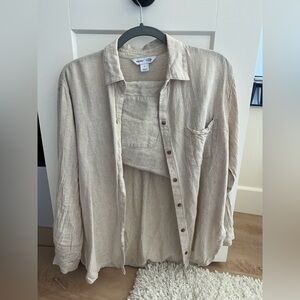 Old Navy Natural Beige Linen Shirt and shorts set. Size S for both